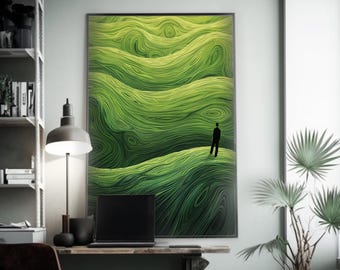 Man in Verdant Field | Intricate Generative Art Poster | Mind-Warping  Art Print | Abstract Art | Wall Art Decor | Surre