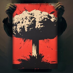 Pop Art Nuclear Blast Poster | Red Sky Imagery | Atomic War Abstract Art | Inspired by Iconic Bomb Explosions | Wall Art Decor image 2