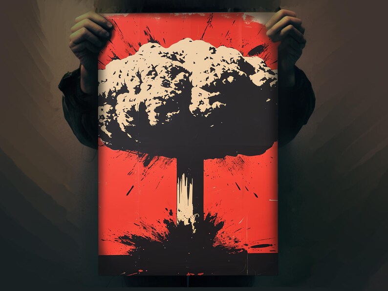 Pop Art Nuclear Blast Poster | Red Sky Imagery | Atomic War Abstract Art | Inspired by Iconic Bomb Explosions | Wall Art Decor image 2