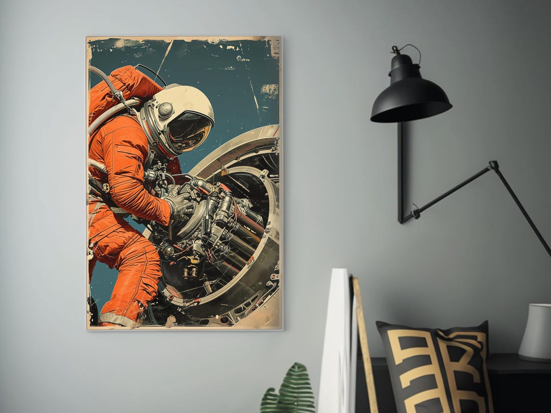Orange Space Suit Astronaut | Jet Engine Repair | Retro Futurism Art ...