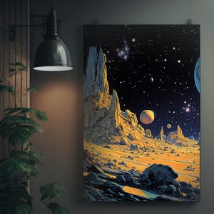 Alien Landscape | Matte Painting | Cosmic Art | Moebius Inspired Style | Space Art Poster | Retro Futurism | Sci-Fi Artwork | image 2