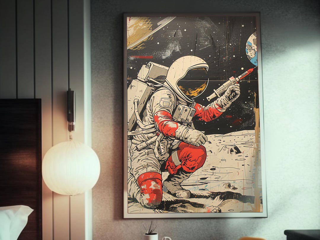 Moon Landing Art Poster Astronaut Detail Space Art Retro Futurism ...