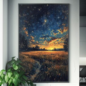 Kosmisches Feld Nachthimmel Kunstdruck | Traumlandschaft | Sternenhimmel | Space Art | Himmlisches Poster | Kosmische Landschaft | Galaxie Kunst |