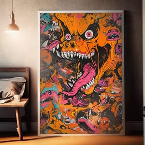 サイケデリックモンスタースケートボードポスターアート | ハイパービーストスタイル | ハイディテールサイケデリックアート | ウォールアートデコレーション | シュールなスケートカルチャー 画像 3