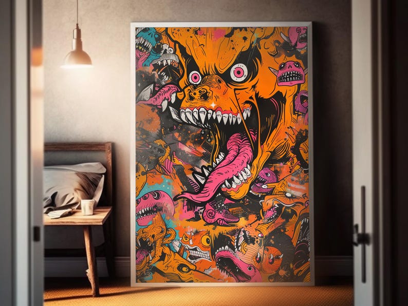 サイケデリックモンスタースケートボードポスターアート | ハイパービーストスタイル | ハイディテールサイケデリックアート | ウォールアートデコレーション | シュールなスケートカルチャー 画像 3