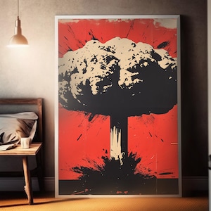 Pop Art Nuclear Blast Poster | Red Sky Imagery | Atomic War Abstract Art | Inspired by Iconic Bomb Explosions | Wall Art Decor image 1