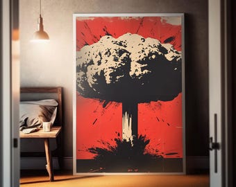 Pop Art Nuclear Blast Poster | Red Sky Imagery | Atomic War Abstract Art | Inspired by Iconic Bomb Explosions | Wall Art Decor