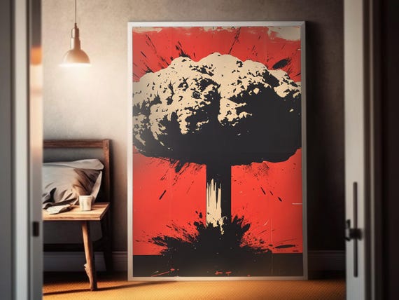 Pop Art Nuclear Blast Poster | Red Sky Imagery | Atomic War Abstract Art | Inspired by Iconic Bomb Explosions | Wall Art Decor