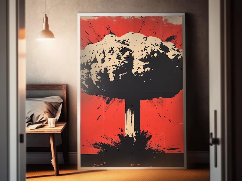 Pop Art Nuclear Blast Poster | Red Sky Imagery | Atomic War Abstract Art | Inspired by Iconic Bomb Explosions | Wall Art Decor image 1