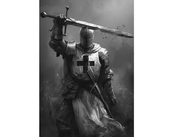 Black and White Medieval Crusader Knight | Sword and Armor Art | Teutonic Templar Poster | Antipodean Art | CGSociety | Historical Warrior