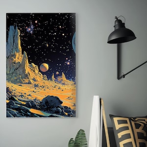 Alien Landscape | Matte Painting | Cosmic Art | Moebius Inspired Style | Space Art Poster | Retro Futurism | Sci-Fi Artwork | image 3
