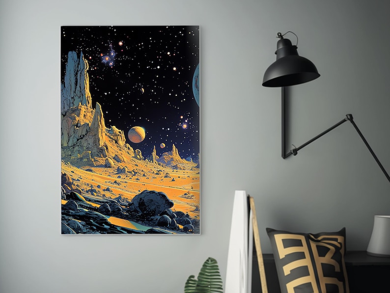 Alien Landscape | Matte Painting | Cosmic Art | Moebius Inspired Style | Space Art Poster | Retro Futurism | Sci-Fi Artwork | image 3