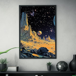 Alien Landscape | Matte Painting | Cosmic Art | Moebius Inspired Style | Space Art Poster | Retro Futurism | Sci-Fi Artwork | image 6