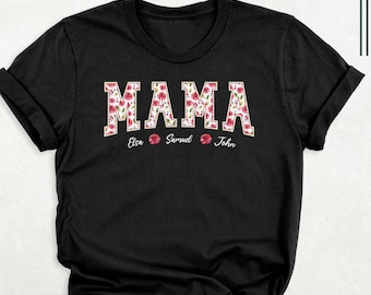 Personalized Mama Floral With Kids Names Shirt, Flower Mother Shirt, Mothers Day Shirt, Retro Boho Mom Tee, Mommy Tshirt, Grammy Nana Shirt