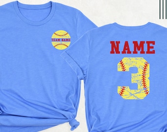 Custom Softball Number and Name Shirt, Pocket Softball Team Shirts, Softball Mom Dad Tshirt, Softball Player Tee, Game Day Softball Fan Tees