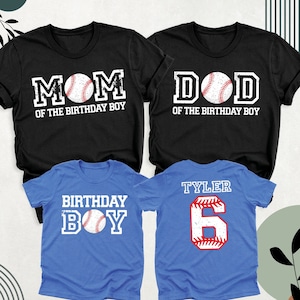 Family Baseball Birthday Shirt, Birthday Boy Baseball Name and Age Tshirt, Dad Mom of the Birthday Boy Tee, Custom Bday Baseball Party Shirt