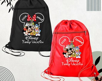 Disney Drawstring Backpack Mickey Minnie Bag, Disney Trip Drawstring Bags, Family Disney vacation drawstring bags, Disney kids name gift bag