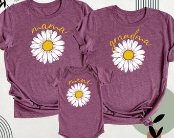 Daisy Mommy and Me Shirts Mama Mini Mothers Day Matching Shirt, Custom Mama Grandma Gift Tshirt, Mother Daughter family New Mommy Baby Shirt