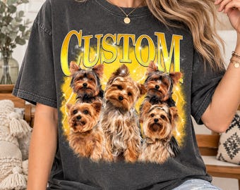 Custom Comfort Colors® Vintage Bootleg Pet Shirt, Pet Photo Name Shirt Custom Dog Portrait Shirt Custom Cat Face Shirt, Gift for men dog tee