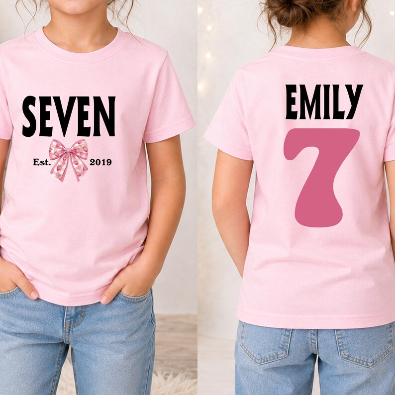 T-shirt nœud papillon pour 7 ans, T-shirt personnalisé pour 7e anniversaire, T-shirt pour une fête d'anniversaire de 7 ans, T-shirt Coquette pour 7 ans image 11