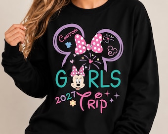 Disney Girls Trip Sleeve, Disney Vacation Sweatshirt, Girls Travel Hoodie, Custom Disney Crew Shirt, Disney Family Trip Shirt Girls 2027 Tee