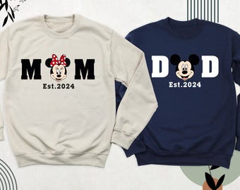 Minnie Mom Sweatshirt Mickey Dad Disney Hoodie, Couple Grandparents shirt, Custom Mother Sweater, New Mommy Dada Sleeve, Family Disney Shirt