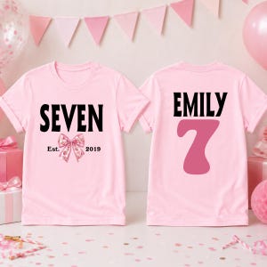 T-shirt nœud papillon pour 7 ans, T-shirt personnalisé pour 7e anniversaire, T-shirt pour une fête d'anniversaire de 7 ans, T-shirt Coquette pour 7 ans image 1