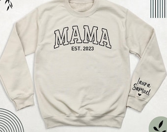 Personalized Mama with Kids Name Sweatshirt Hoodie, Mothers Day Shirt, New Mom Hoodie, Mama Sweater, Custom Grammy New Grandma Long Sleeve