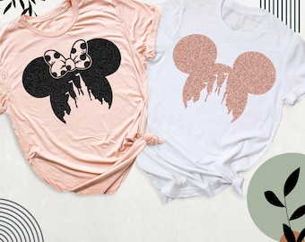 Disney Glitter Shirt, Minnie Ear shirt, Custom Disney Sparkly Shirt, Mickey Ear Shirt, Disney Women Shirt, Matching Disney Glitter Black Tee