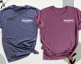 Grandma And Grandpa Shirt, Grandparents Shirts, Pregnancy Announcement Grandparents, New Grandma Shirt, New Grandpa Tee, Custom Est. Grandma
