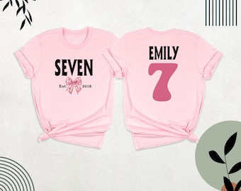 Seven Birthday Bow Shirt 7 Year Old Birthday Tee Shirt, 7th B-Day Tshirt, 7th Girl Birthday Shirt, 7th Birthday Party Shirt 7th Coquette Tee
