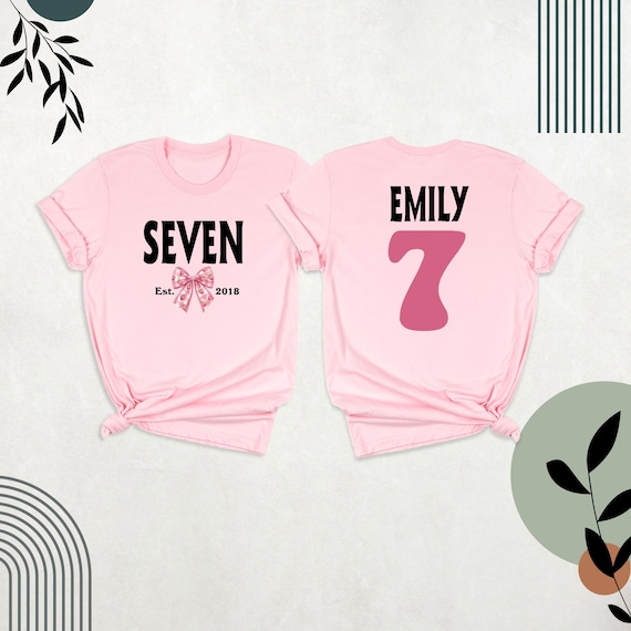 Seven Birthday Bow Shirt 7 Year Old Birthday Tee Shirt, 7th B-Day Tshirt, 7th Girl Birthday Shirt, 7th Birthday Party Shirt 7th Coquette Tee