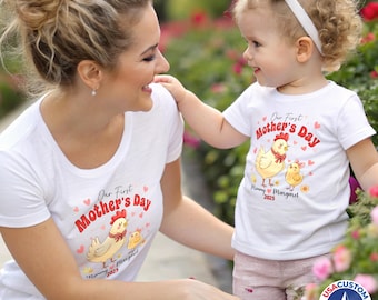 Our First Mothers Day 2025 Shirts Mommy and Baby Matching Tee, Chicken Mom and Chick Outfit Tee, New Mom Baby Shirt, Custom Mama Mini Shirts