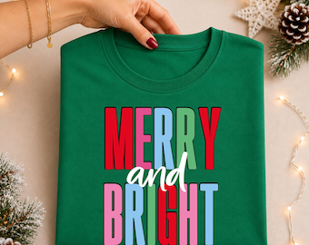 Merry and Bright Shirt, Merry Christmas Tee, Xmas Holiday Shirt, Family Christmas Shirt, Christmas Party Tee, Merry Tshirt, Christmas Outfit