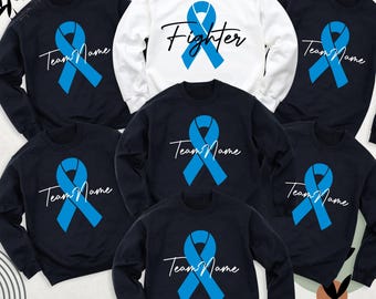 Colon Cancer Sweatshirt, Blue Ribbon Sleeve, Colorectal Cancer Hoodie, Colon Cancer Team Sweater, Colorectal Cancer Sleeve, Diabetes Hoodie