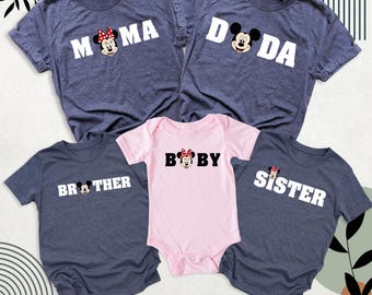 Disney Mama Dada Baby Brother Family Matching Shirt Tee, Disney New Mama Dada Shirt, Custom Disney Family Tshirt Disney Mickey Minnie Shirts
