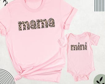 Leopard Mama Mini Mommy Baby Shirt Shirts, Matching Mommy and Me Tee, Custom Nana Gigi Grandma Grammy Shirt, Mom Daughter Mothers Day Shirt