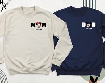 Minnie Mom Mickey Dad Disney Sweatshirt Sleeve, Disney New Mom Dad Hoodie, Personalized Couple Mama Minnie Sweatshirt, Custom Mother Sweater