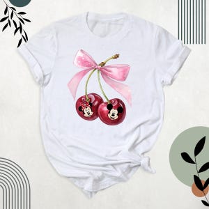 Disney Cherry Mickey Minnie Valentines Shirt Tee, Coquette Cherry Disney Bow Shirts,  Cherry Summer Disney Shirt, Cherry Disneyland Shirt