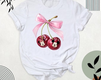 Disney Cherry Mickey Minnie Valentines Shirt Tee, Coquette Cherry Disney Bow Shirts,  Cherry Summer Disney Shirt, Cherry Disneyland Shirt