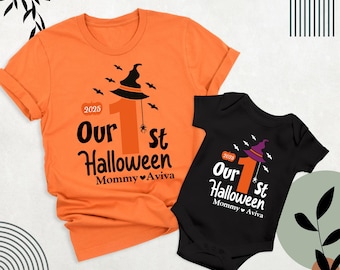 Our 1st Halloween Mommy and Me Matching Tee Shirt, First Halloween Celebration Tshirt, Cute Pumpkin Witch Spider Tee, First Halloween Outfit