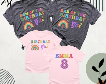 Birthday Girl Shirt 8th Year Old Birthday Tee, Rainbow Girls Birthday Family Shirt, Kids Birthday Shirt Custom Eighty Mom Dad Birthday Shirt