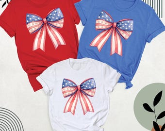 Camisa para niña con lazo de bandera estadounidense del 4 de julio, camisa con lazo coqueto de la bandera estadounidense, camisa del Día de la Independencia, camisa con lazo de bandera estadounidense, camisa de EE. UU.