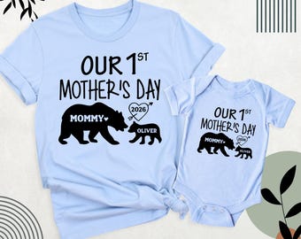 1st mothers day Shirt, Mama and mini shirts Our First Mothers Day Shirt Mommy and Me Shirt, mother daughter shirts matching mommy baby shirt
