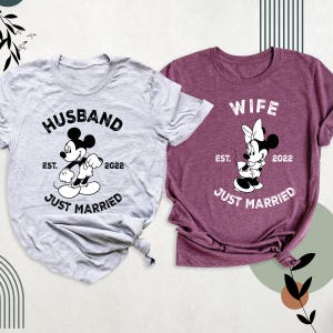 Disney Wife Husband Just Married Wedding Shirt Gift mickey Minnie Shirt Tee, Disney Couple Wedding Tshirt Honeymoon Disney Bride Groom Shirt