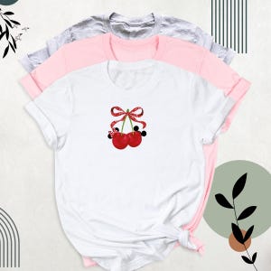 Disney Cherry Mickey Minnie Valentines Shirt Tee, Cherry Disney Bow Shirts, Coquette Cherry Mouse Ears Shirt, Disney Minnie Cherry Shirt Tee