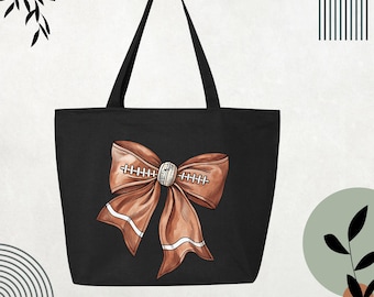 Football Bow Game Day Gift Tote Bag Cheer Mom Bag, Sports Ribbon Handbag, Team Spirit Tote Bag, Football Fan Tote Bag, Football Mom Tote Bag