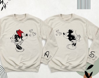 Disney Couple Mickey and Minnie Sweatshirt, Disney Lover Valentines Day Hoodie, Disney Matching Sweater, Custom Disney Valentine Sleeve