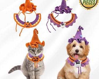 Knit Cat Wizard Hat & Collar Set: Handmade Halloween Costume (4-Piece)