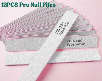 Washable Nail Files 100/180 Grit: Double Sided Emery Boards, Professional Manicure Set